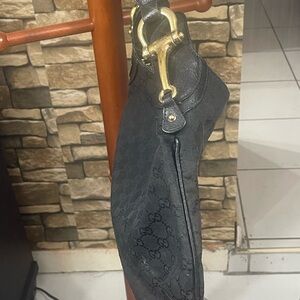 Black Designer Shoulder Bag with Gold Hardware